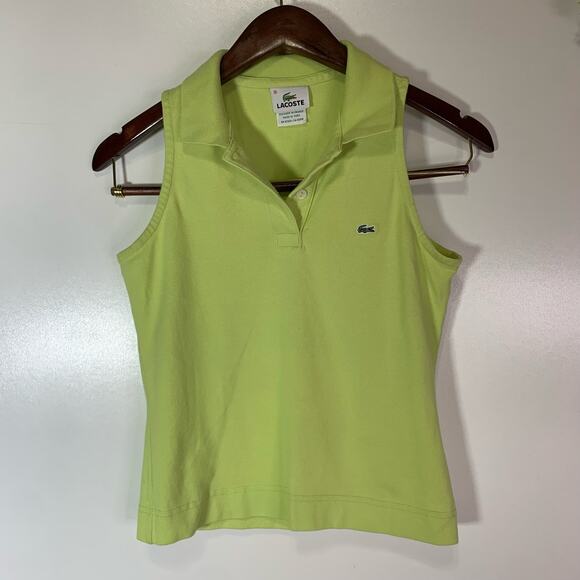 Lacoste Sleeveless Cotton Mini Piqué Polo Shirt Neon Green Women’s 36 Preppy - Picture 5 of 11